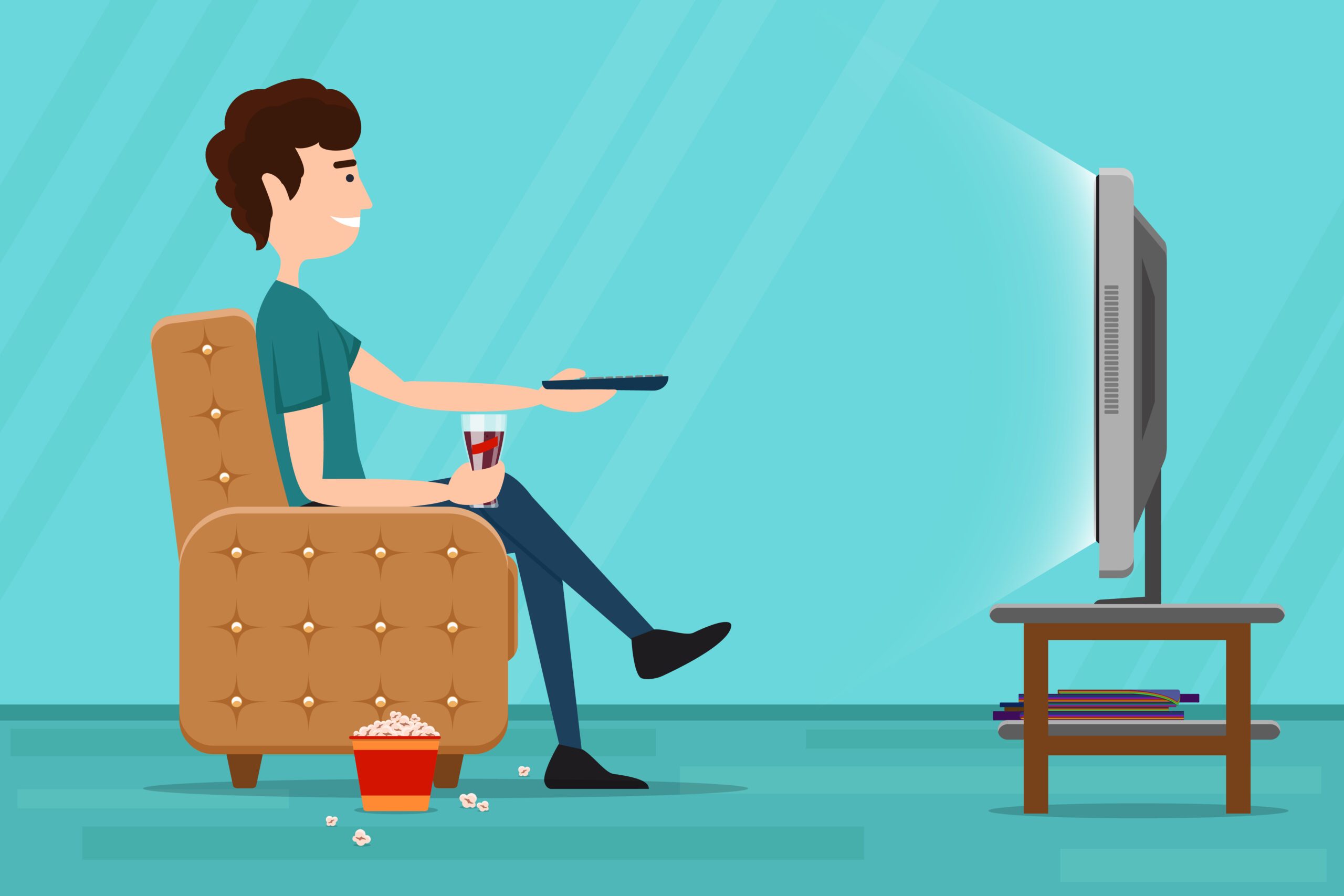 Man watching television on armchair. Vector flat illustration Given that people receive such results on Google when they search for their favourite movies, it’s no wonder that pirated content skyrocketed in 2021. And in the case of the 5th example, people would rather prefer free-content to subscription-based OTT platforms.